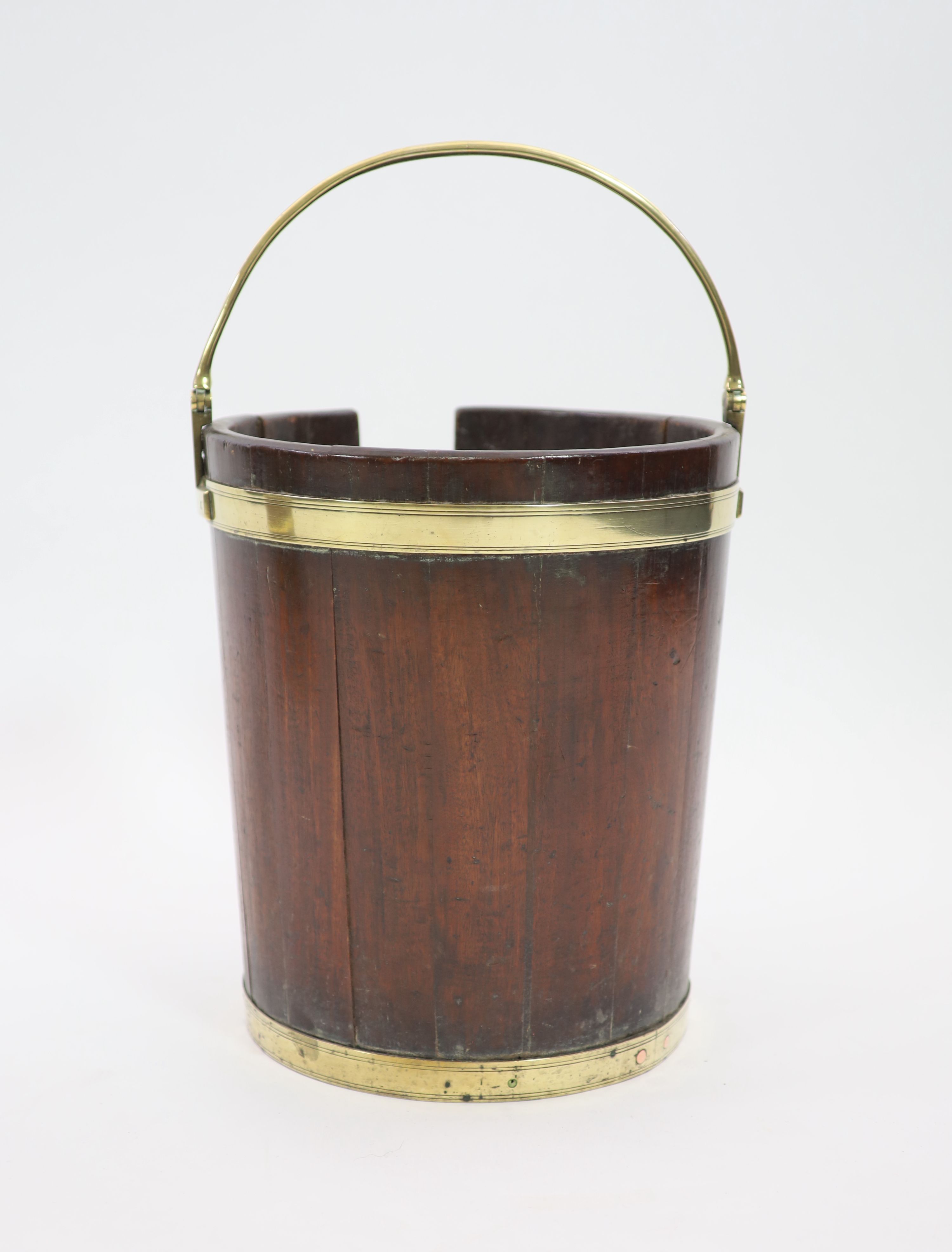A George III brass bound mahogany plate bucket, W.39cm H.46cm